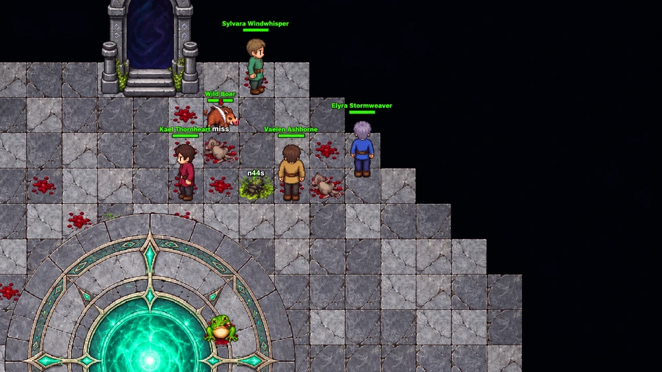 Adventurers gathered around a magical portal in a XALDIA raid arena.