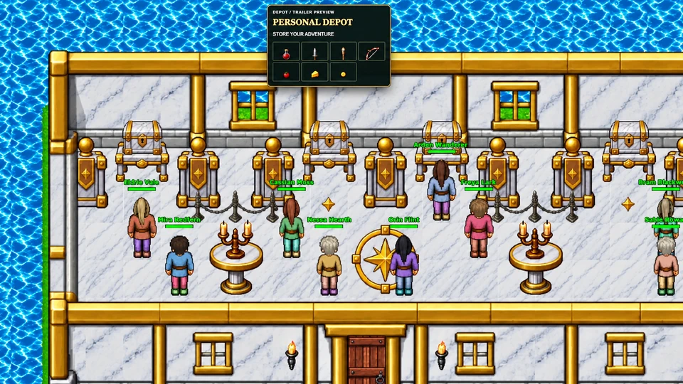 Players inside XALDIA’s personal depot and storage hall.