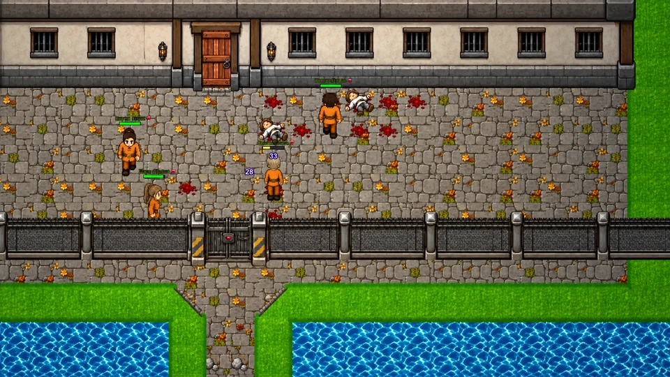 Adventurers fighting in XALDIA’s prison courtyard.